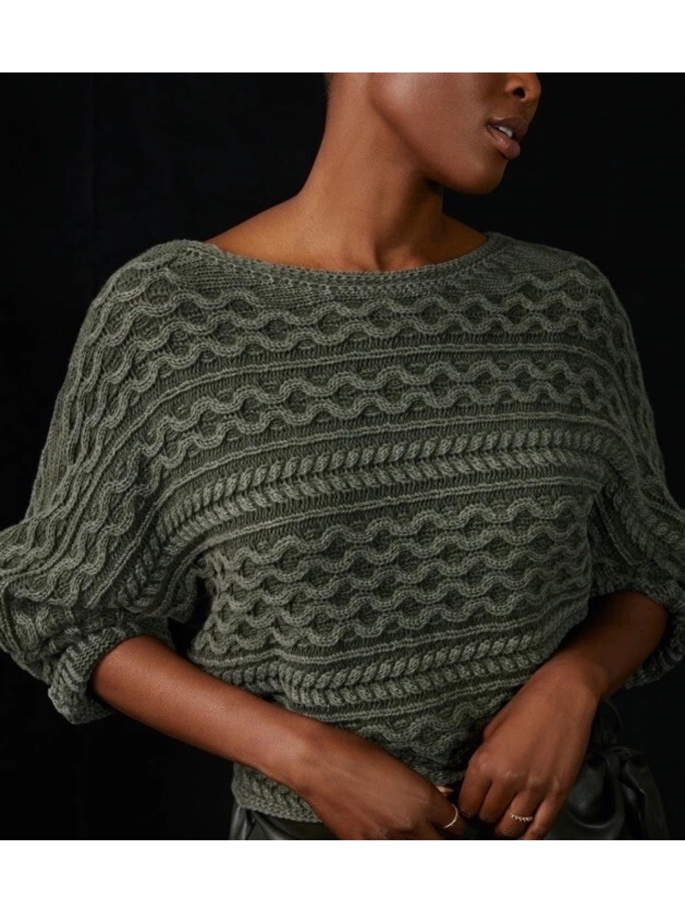 Anthropologie pilcro Olive Cable-Knit Boatneck Sweater sz S